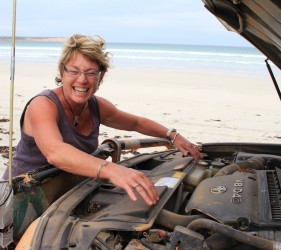 Kylie checking the engine!